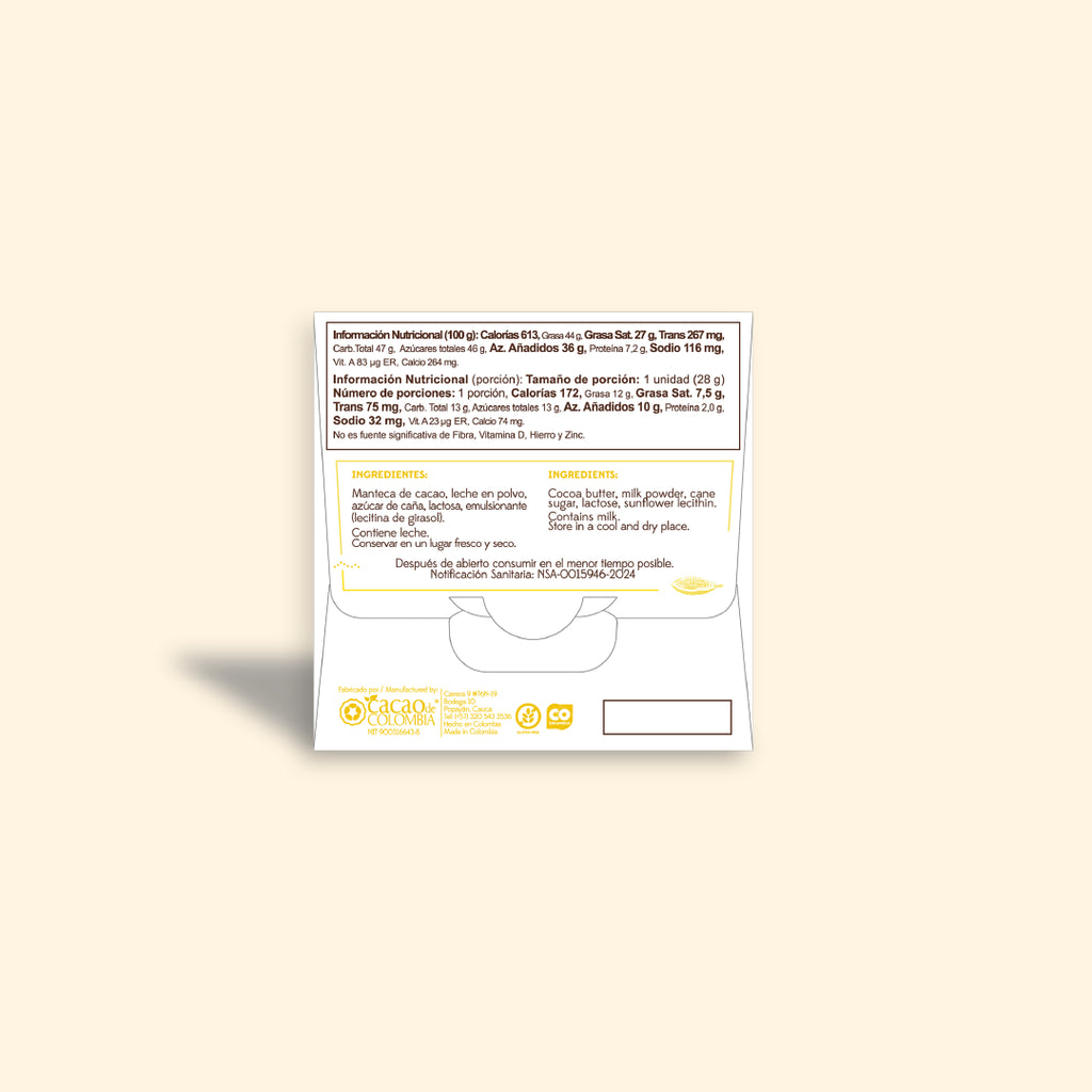 Chocolate DORADO 35% - Tableta por 28g