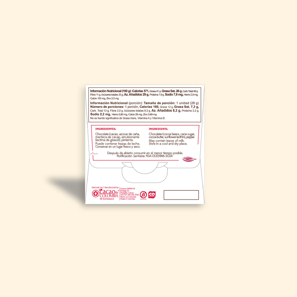 Chocolate Pimienta 70% - Tableta por 28g