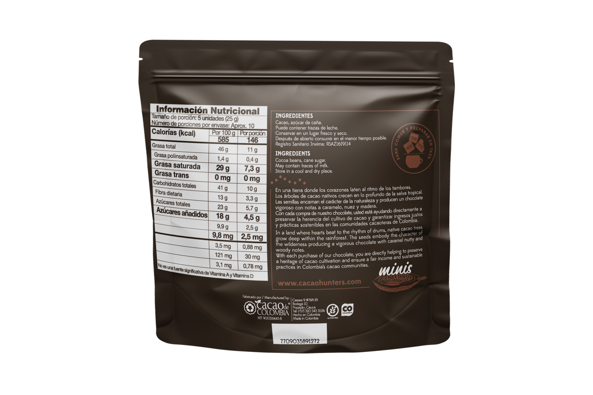 Hunters mini  Tumaco 82% - 240gr